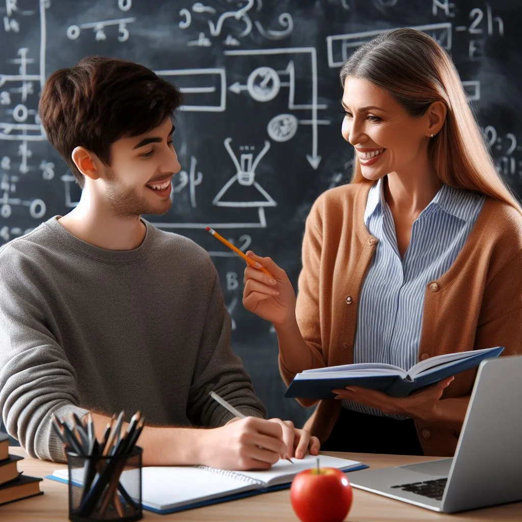 Profesora dando clases a un estudiante